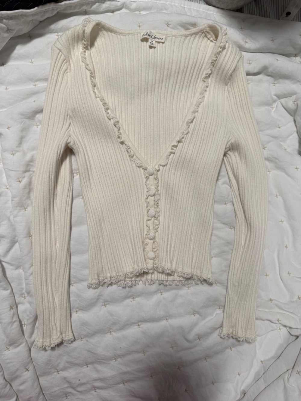For Love & Lemons Ivory Ribbed Knit Top